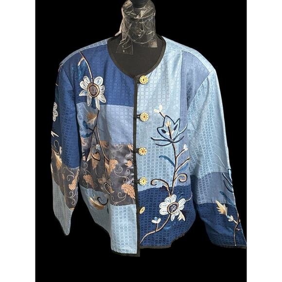 Alex Kim Floral Embroidered Jacket Size XL Blue Multicolored With Buttons - Picture 1 of 9